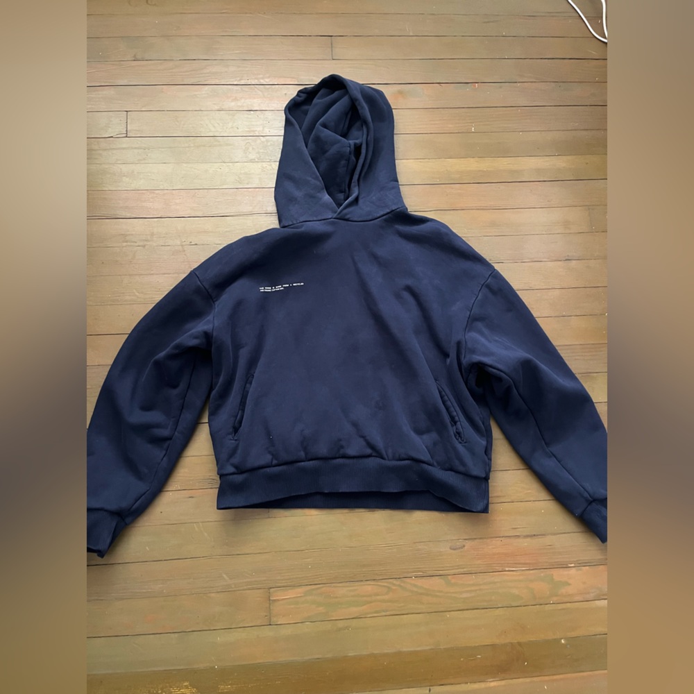 Pangaia Navy Hoodie with Minimal Front Text